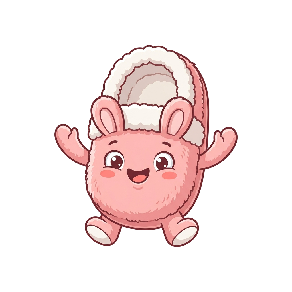 A cheerful cartoon sheep with fluffy white wool on its head, pink body, and raised arms