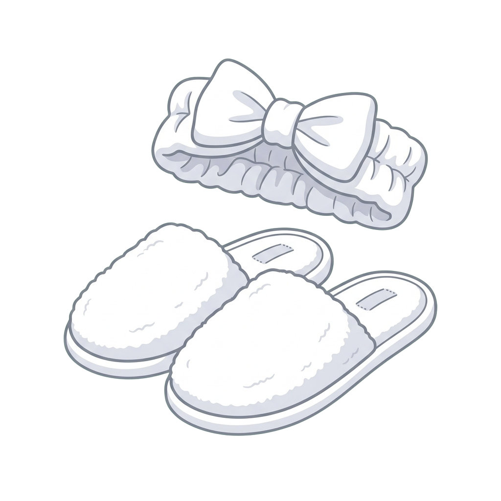 Illustration of white slippers with a decorative bow on top