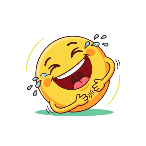 A cheerful yellow emoticon laughing loudly with tears rolling down its face and arms raised in joy
