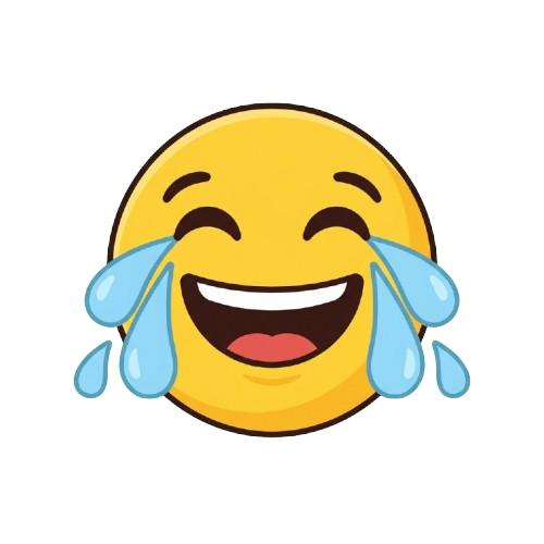 A cheerful yellow emoji laughing loudly with tears streaming down its face