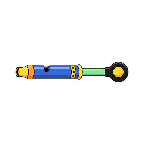 Illustration of a cartoon syringe with an orange cap, blue barrel, green middle section, and yellow plunger.