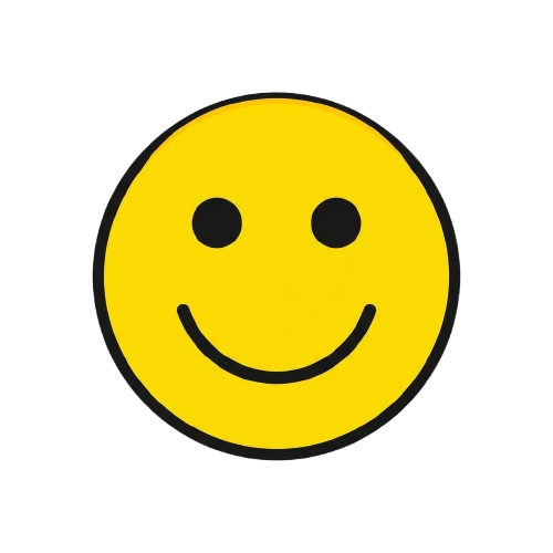 A bright yellow circular smiley face with black eyes and a wide smile
