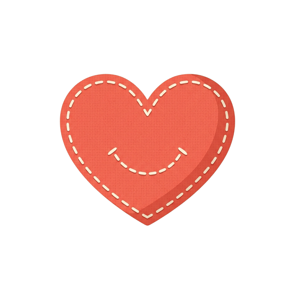 A smiling heart shape outlined with dashed white lines on a black background