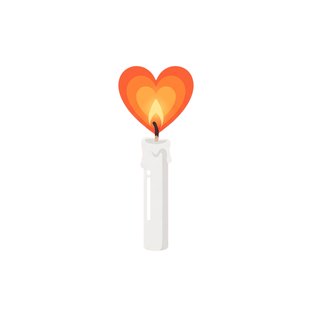 Illustration of a lit candle with a glowing heart-shaped flame