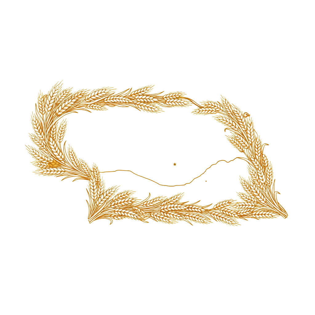 A stylized golden laurel wreath with intricate leaf patterns on a black background