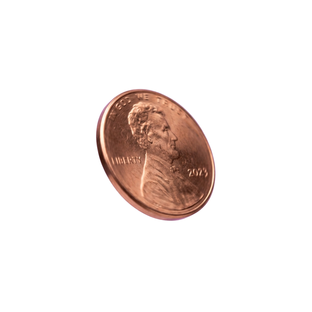 A copper-colored penny featuring a portrait of a man facing right, dated 2012