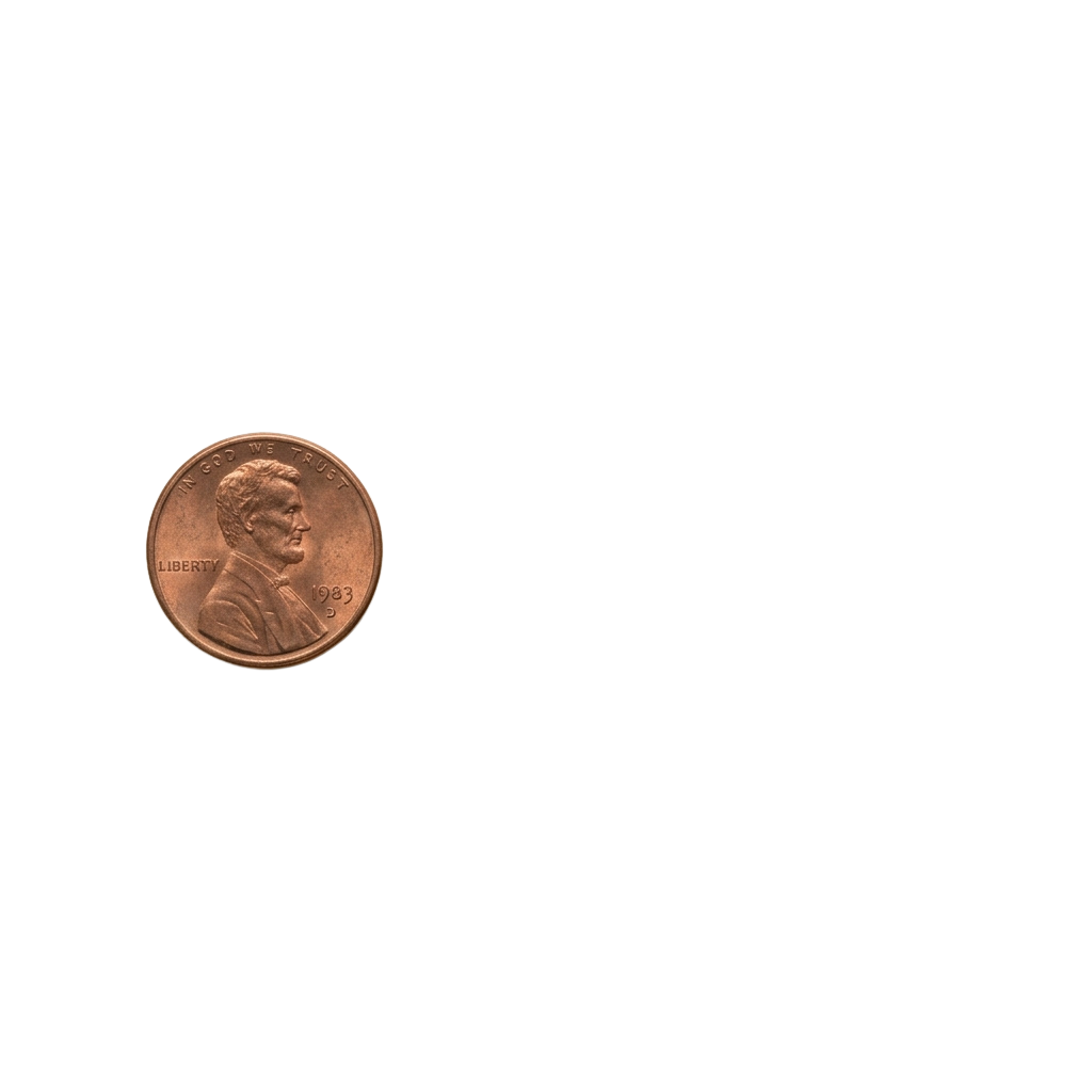 A copper-colored penny from 1983 featuring a portrait of a man facing left with the word Liberty above his head