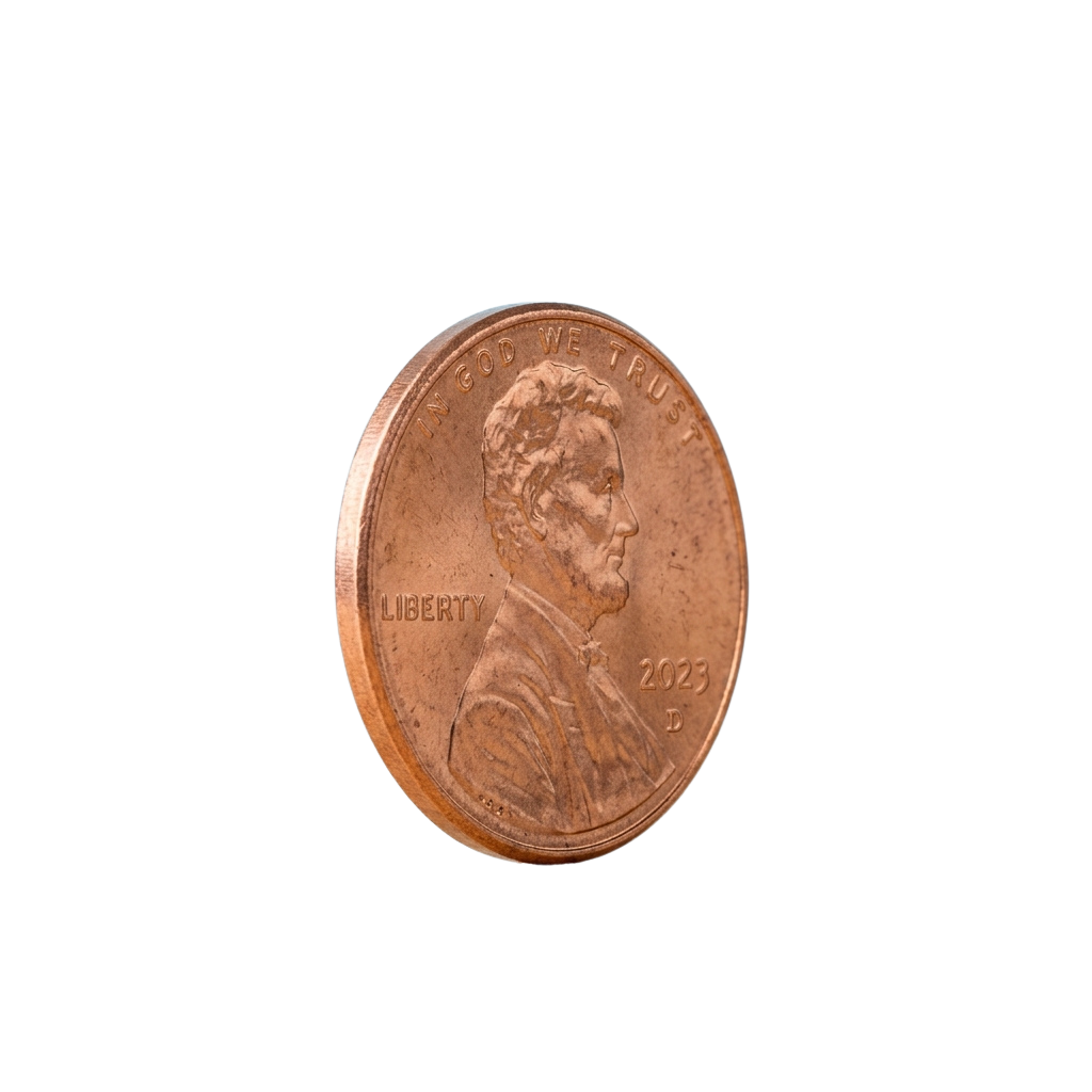 A close-up image of a 2023 Lincoln penny with a copper finish, showing the profile of Abraham Lincoln and the words Liberty and In God We Trust.