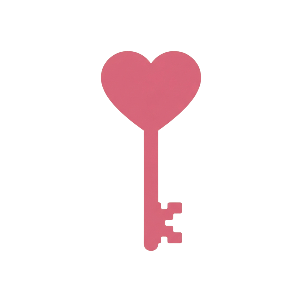 A pink heart-shaped key icon on a black background