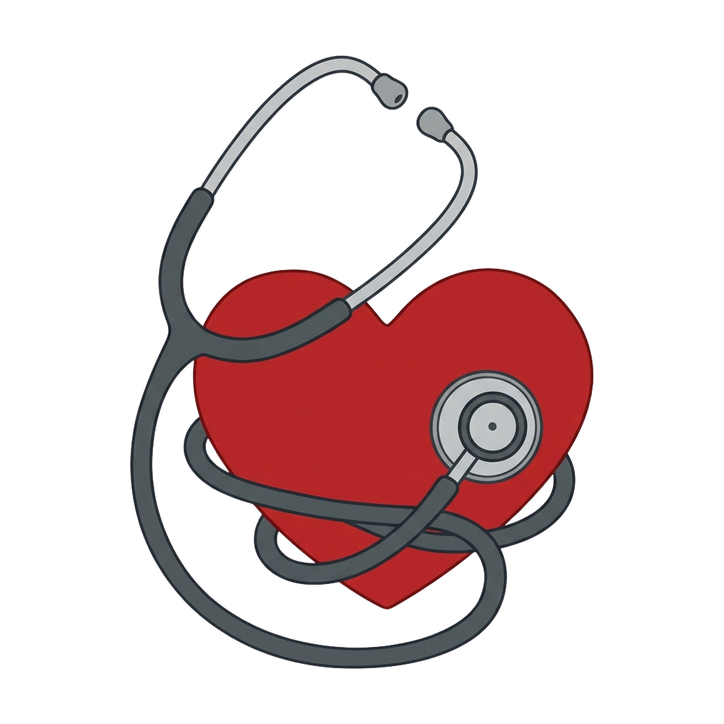 A stethoscope wrapped around a red heart symbol on a black background