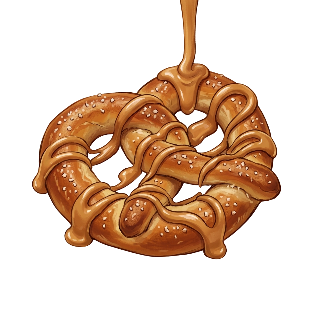 A shiny, golden braided pretzel pendant hanging from a chain against a black background