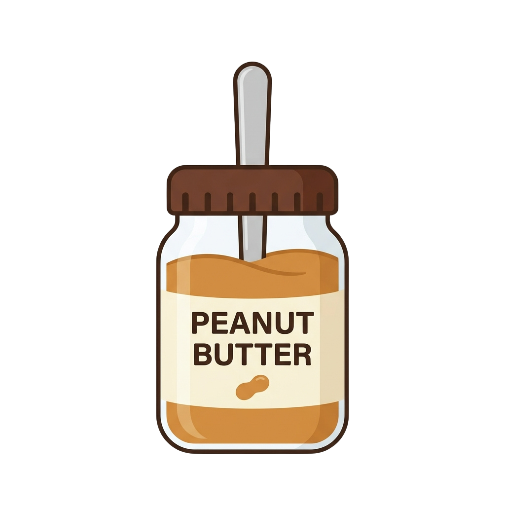 A jar of peanut butter with a knife stuck in it, ready to scoop