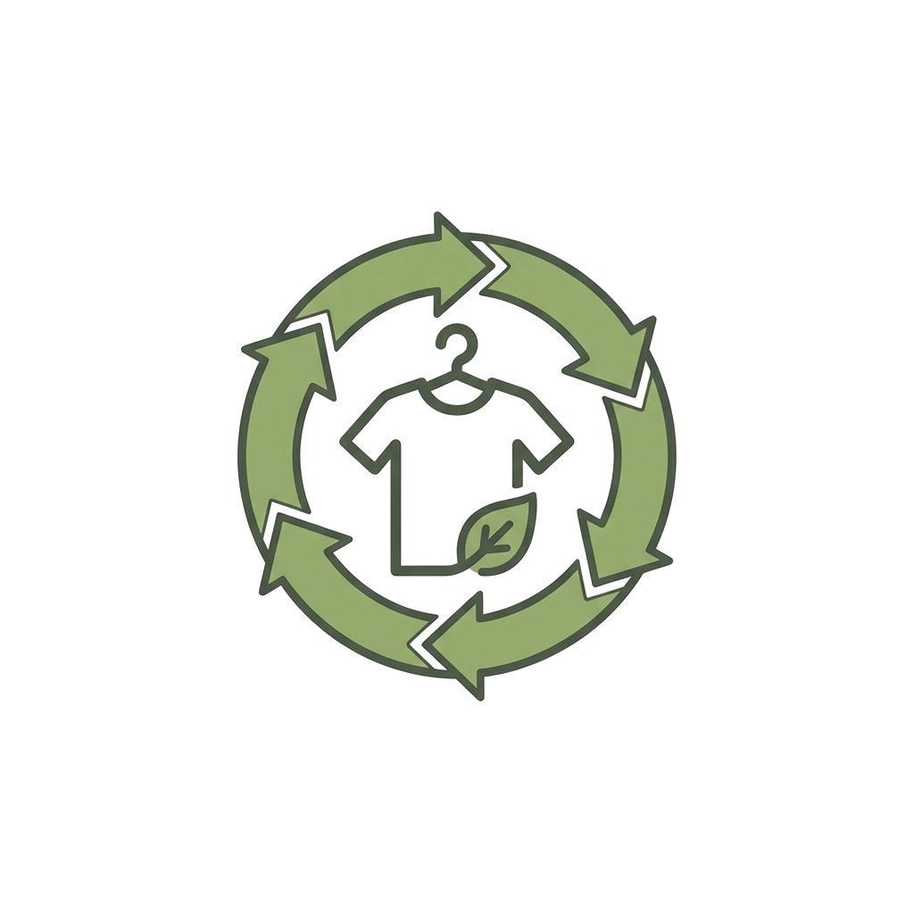 Three green arrows in a circular pattern symbolizing recycling, with icons for reduce, reuse, and recycle