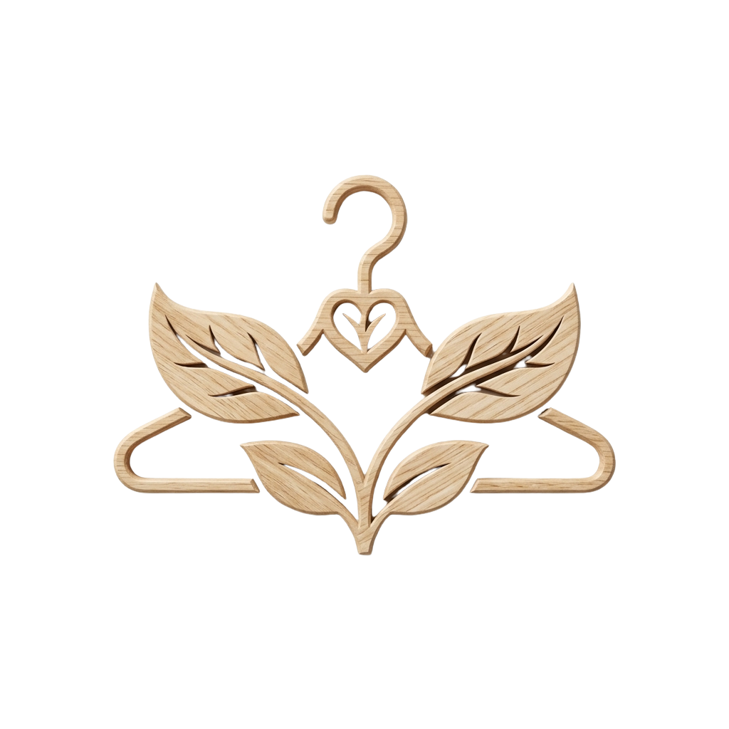 Decorative wooden hanger with leaf motifs and a heart-shaped hook