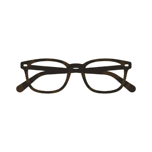 Pair of brown tortoiseshell eyeglasses with a sleek, rectangular frame