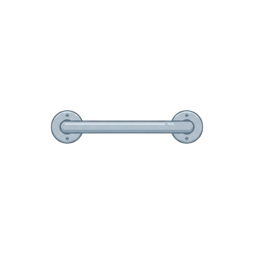 A sleek chrome bar handle with rounded ends and two mounting holes on each side