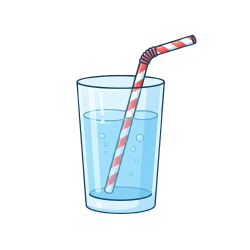 A clear glass filled with water and a red and white striped straw