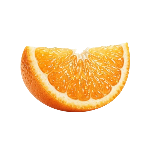 A close-up of a fresh orange slice showing juicy segments and a slightly moist texture
