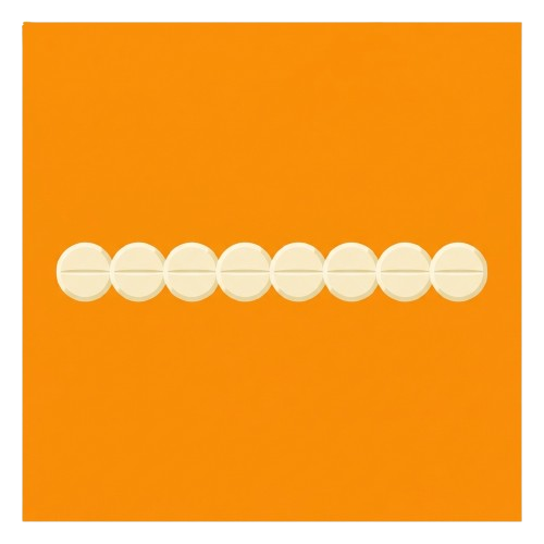 Nine white pill-shaped icons aligned horizontally on an orange square background