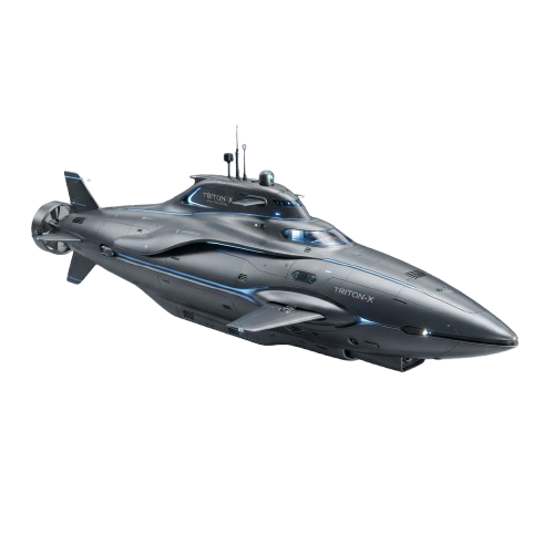 A sleek, futuristic submersible yacht with a streamlined hull and advanced design features.