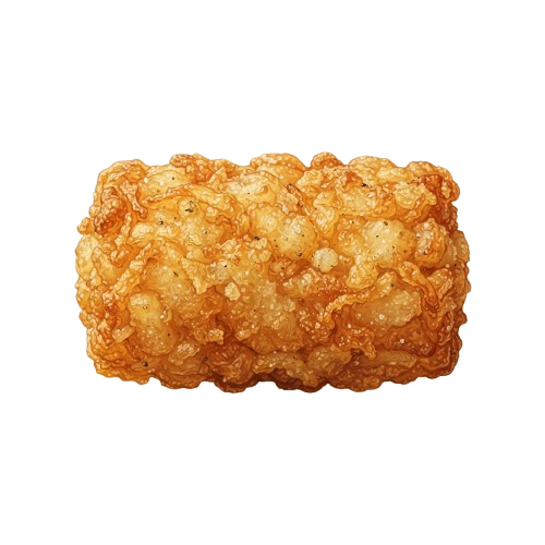 A close-up image of a golden-brown fried chicken cutlet with a crispy texture