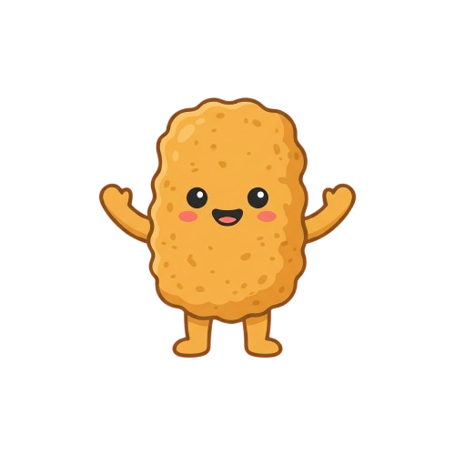 A cheerful cartoon cookie character with arms raised, smiling, and standing on two small legs