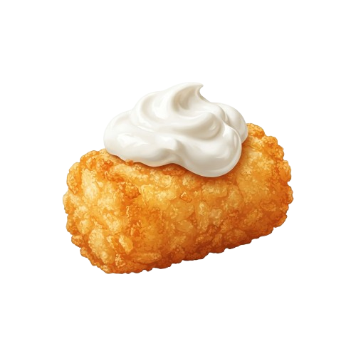 Golden fried chicken bite topped with a dollop of white creamy sauce
