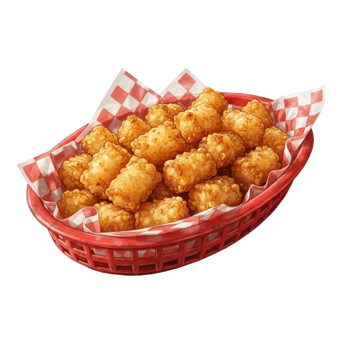 Basket filled with golden fried tenders on a red and white checkered paper liner