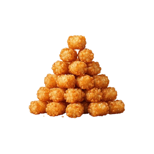 Pyramid of golden fried snack balls on black background