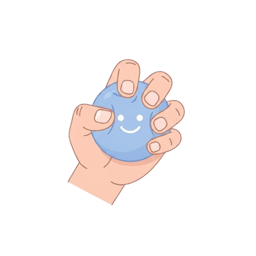 A hand holding a blue circular emoticon with a smiling face