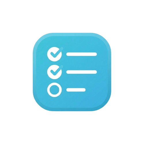 Blue square icon showing three checklist items with two checked off and one unchecked