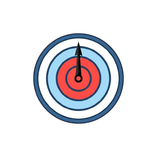 Illustration of a colorful target with concentric rings in red, white, and blue, featuring an arrow pointing to the center bullseye