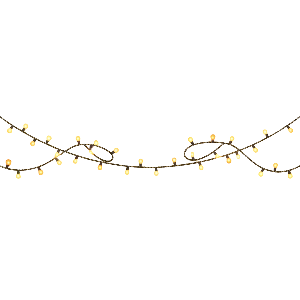 Curved string of warm yellow fairy lights against a dark background