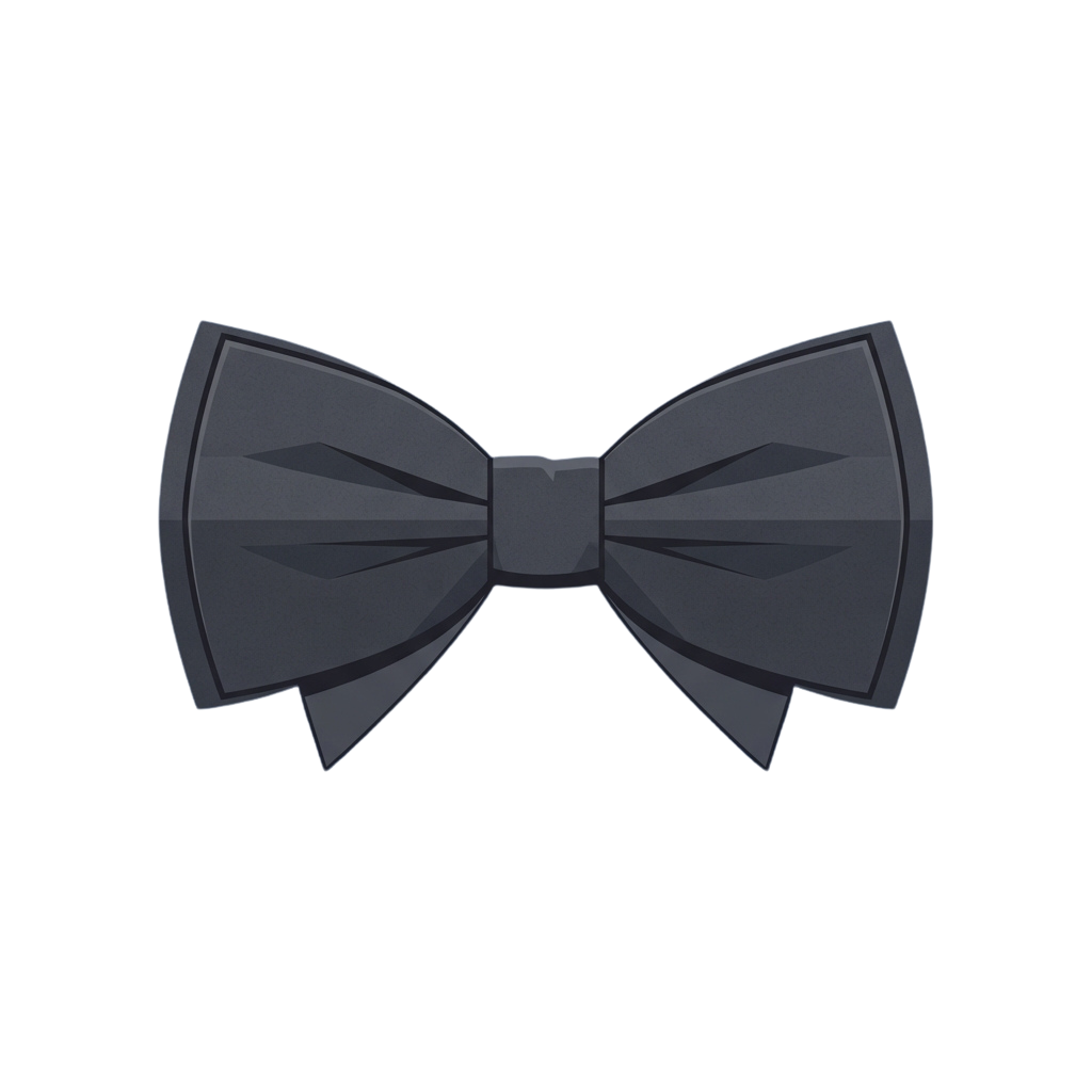 A stylized, three-dimensional gray bow tie centered against a dark background