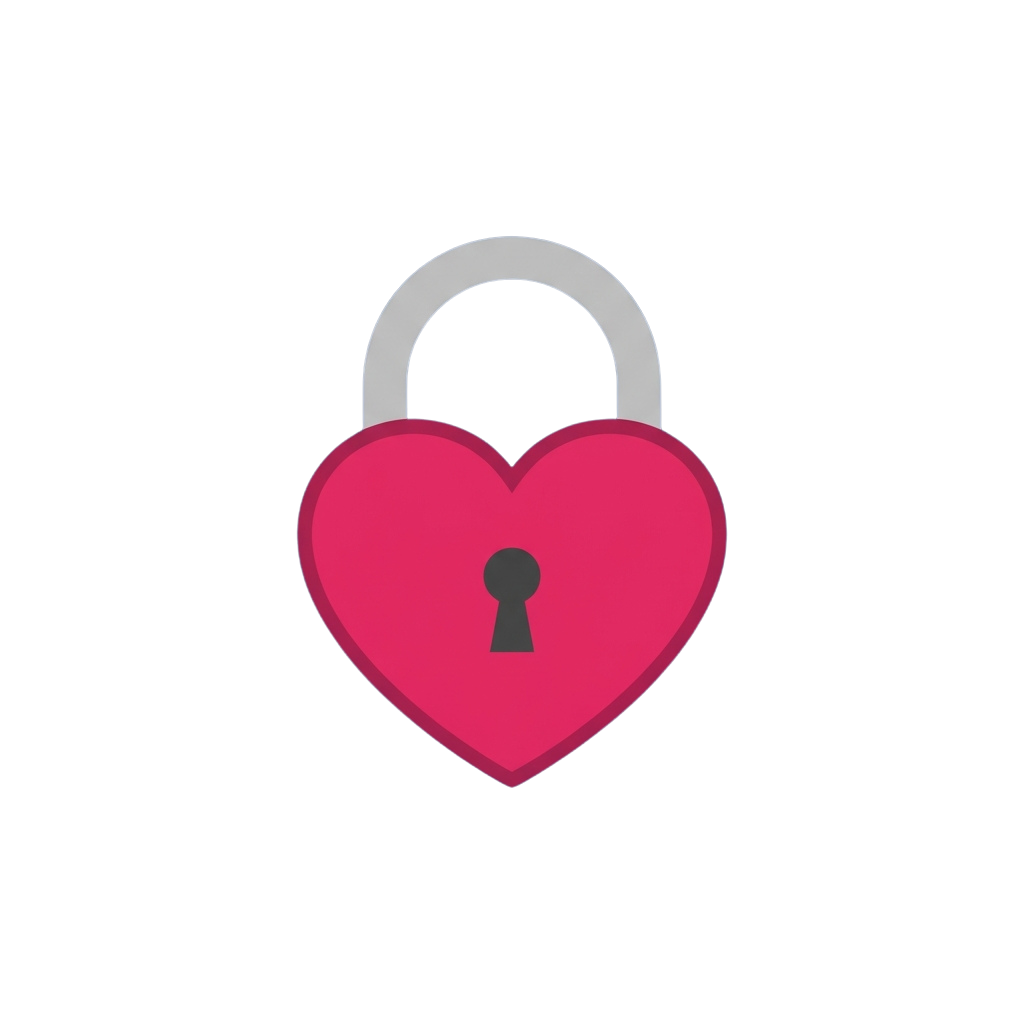 A pink heart with a black keyhole padlock on top, symbolizing love and security