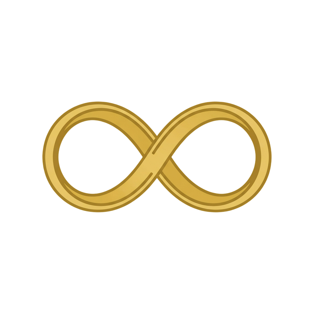A shiny golden infinity symbol on a black background