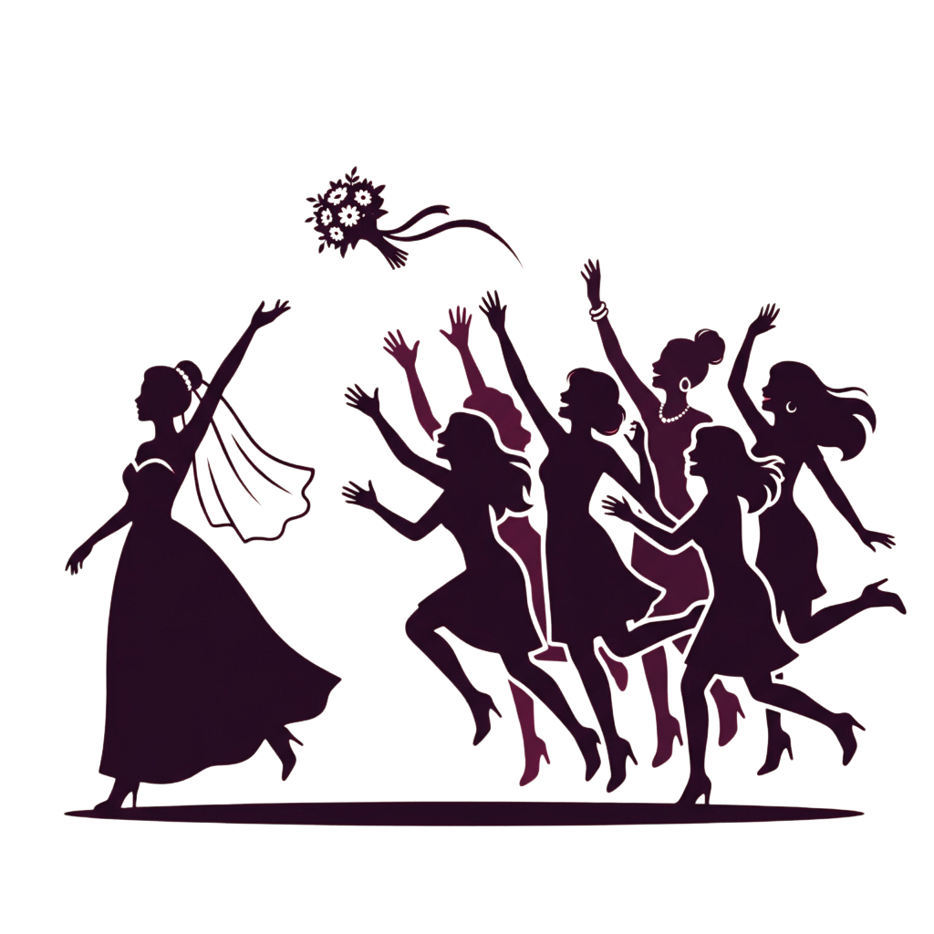 Group of dancers in silhouette performing with arms raised, one figure in a long dress with sparkles above them