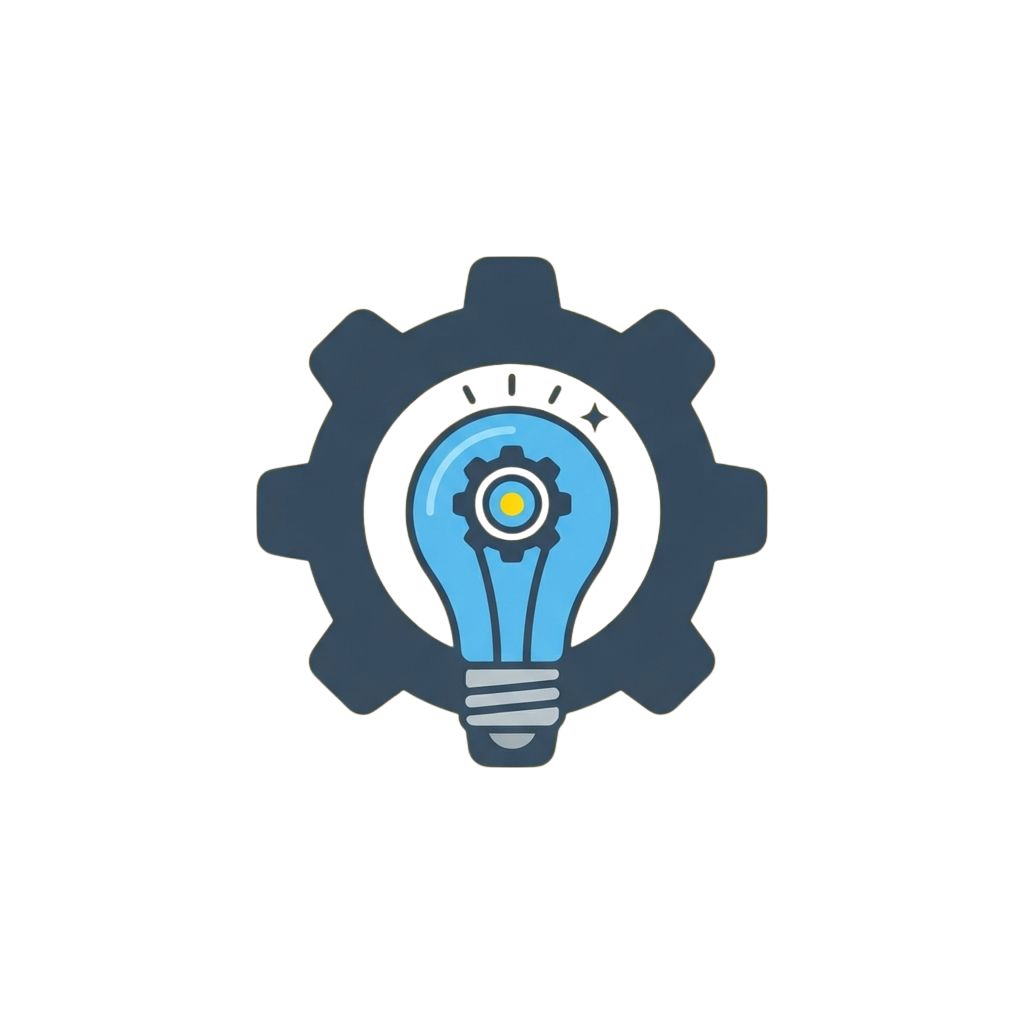 A stylized gear with a glowing lightbulb inside, symbolizing innovation and ideas