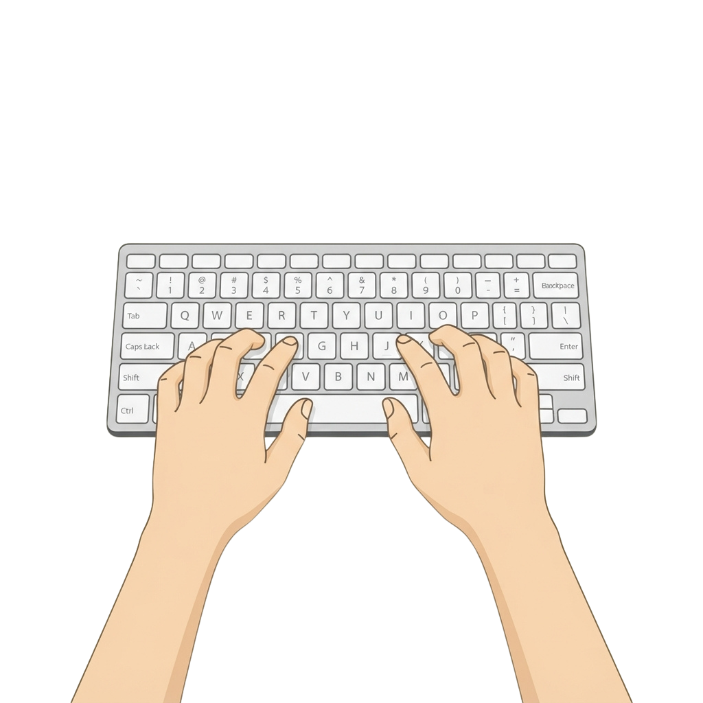 Illustration of two hands typing on a QWERTY computer keyboard