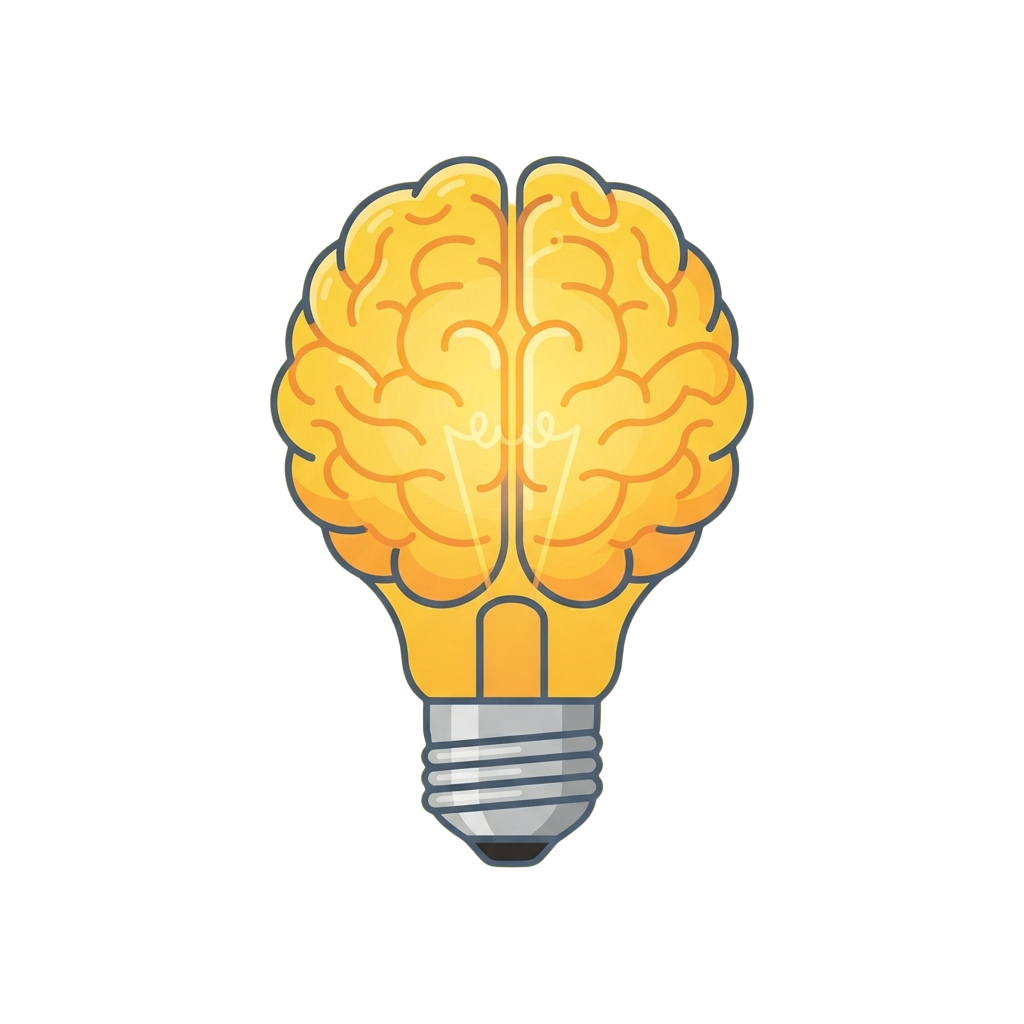 Illustration of a brain inside a lightbulb symbolizing creativity and ideas