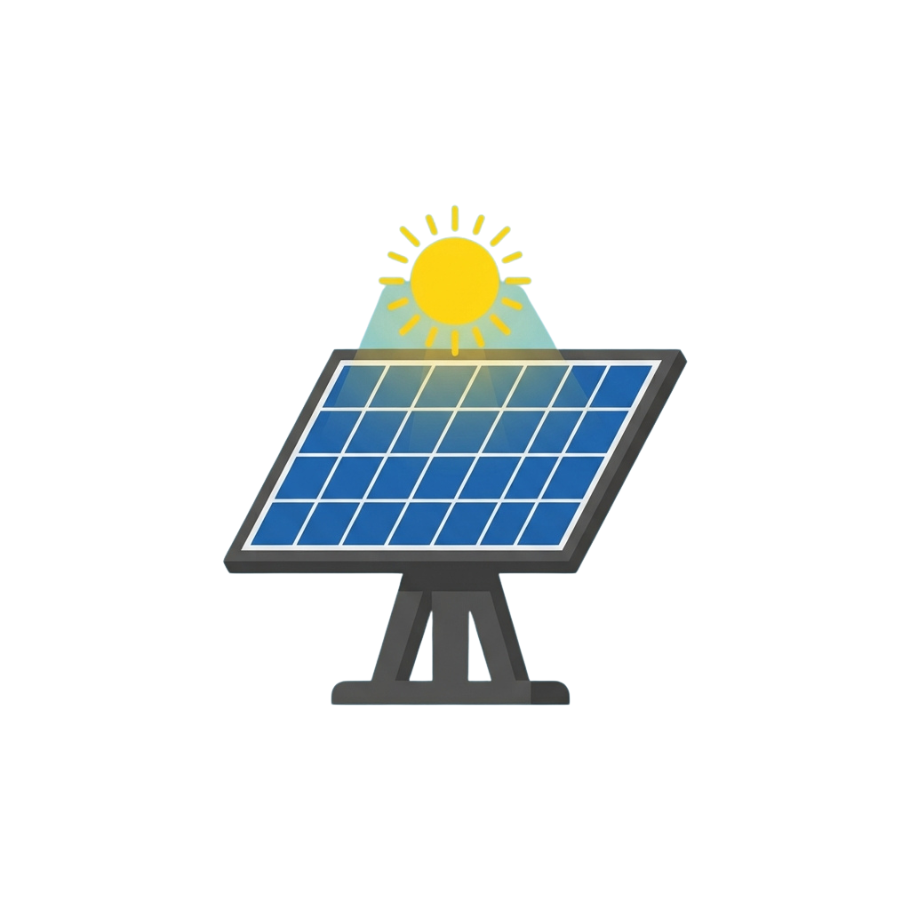 A solar panel mounted on a stand with sunlight shining brightly on it