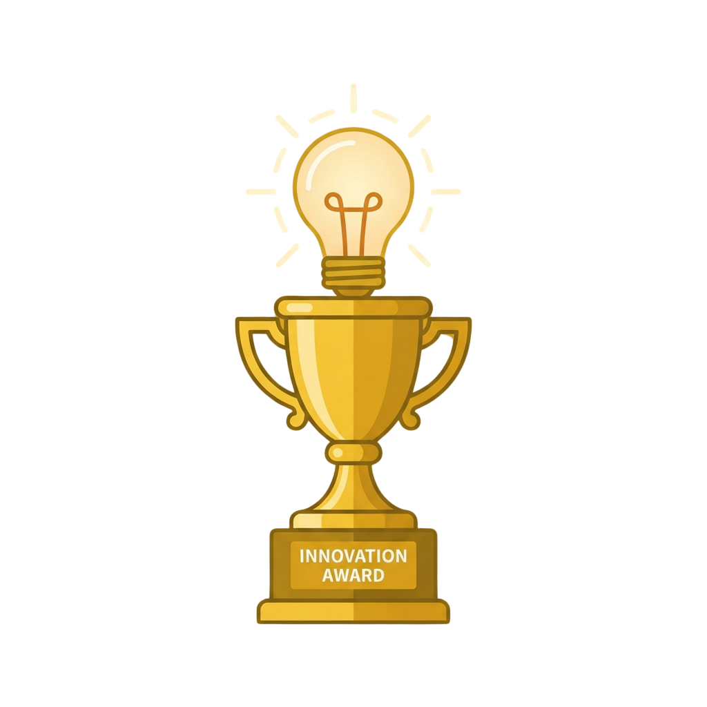 Golden trophy with a lightbulb on top and the text Innovation Award on the base