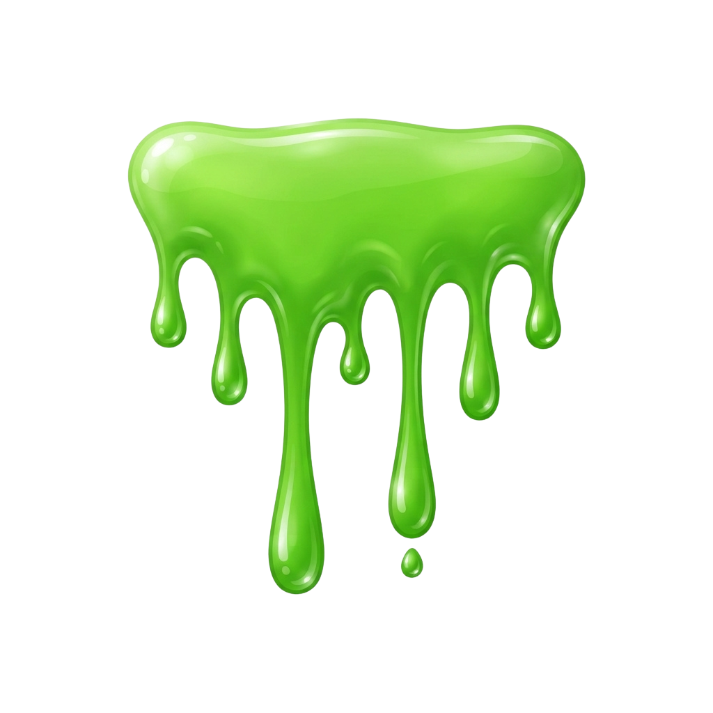 A glossy green dripping substance resembling glue against a black background