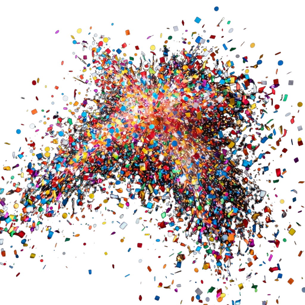 A vibrant burst of colorful confetti against a dark background