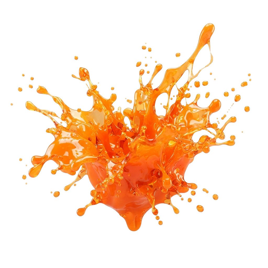 A vivid splash of bright orange liquid against a black background