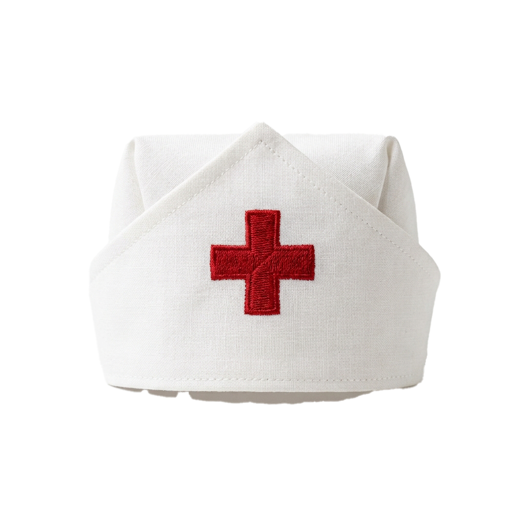 White nurse cap featuring a red cross emblem in the center