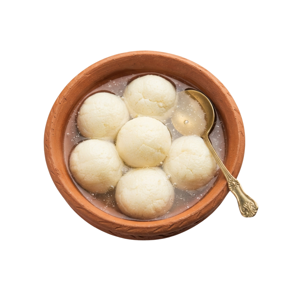 A clay pot filled with round white boiled dumplings and a spoon resting inside.