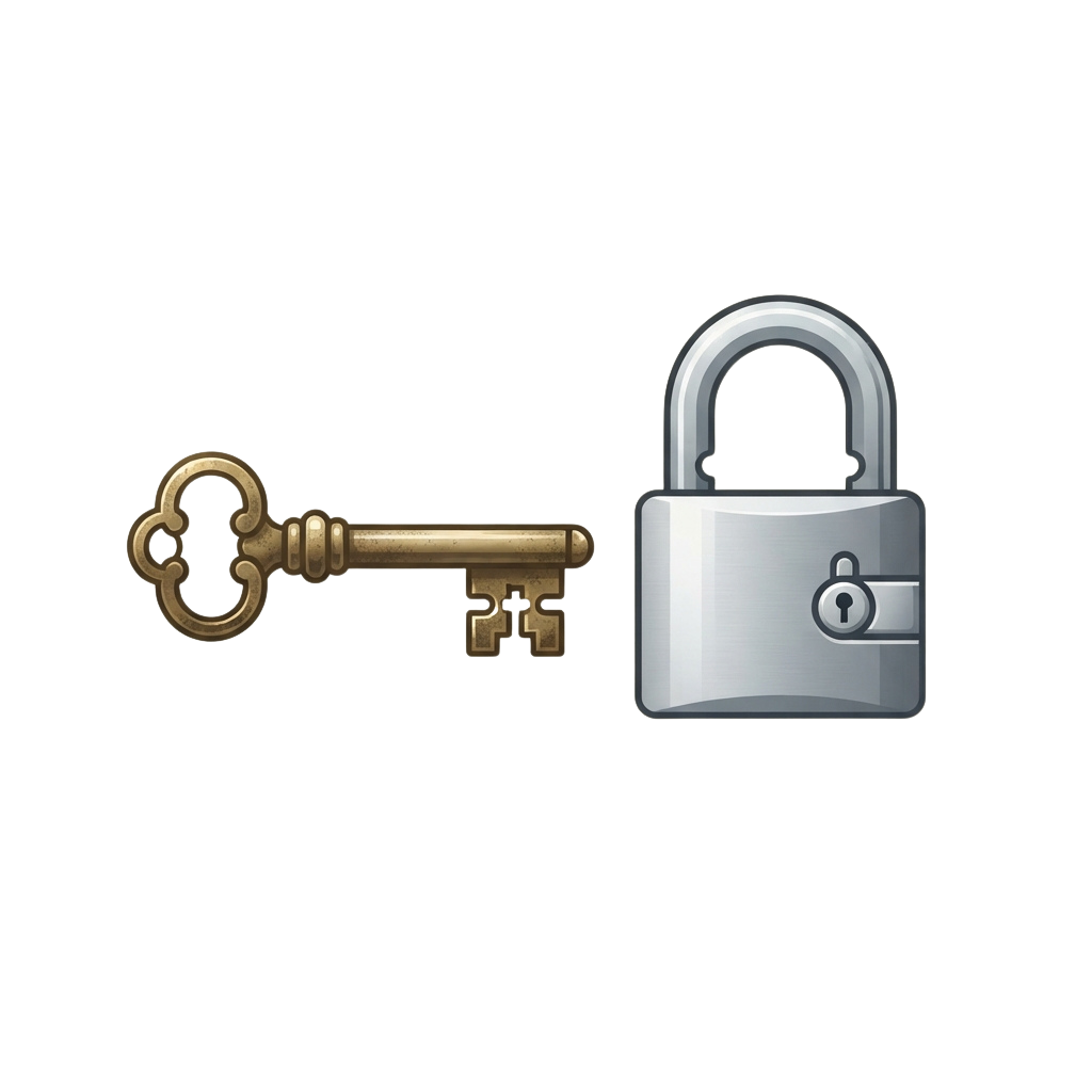 A golden key next to a silver padlock on a black background