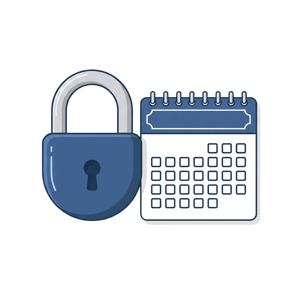 A padlock and calendar icon combined, symbolizing security and scheduling.