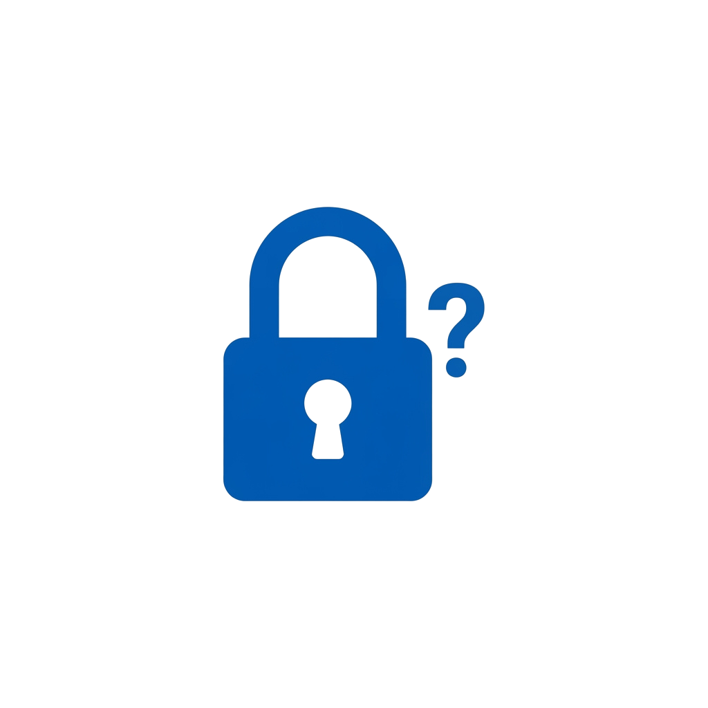 Blue padlock icon with a question mark attached to its right side
